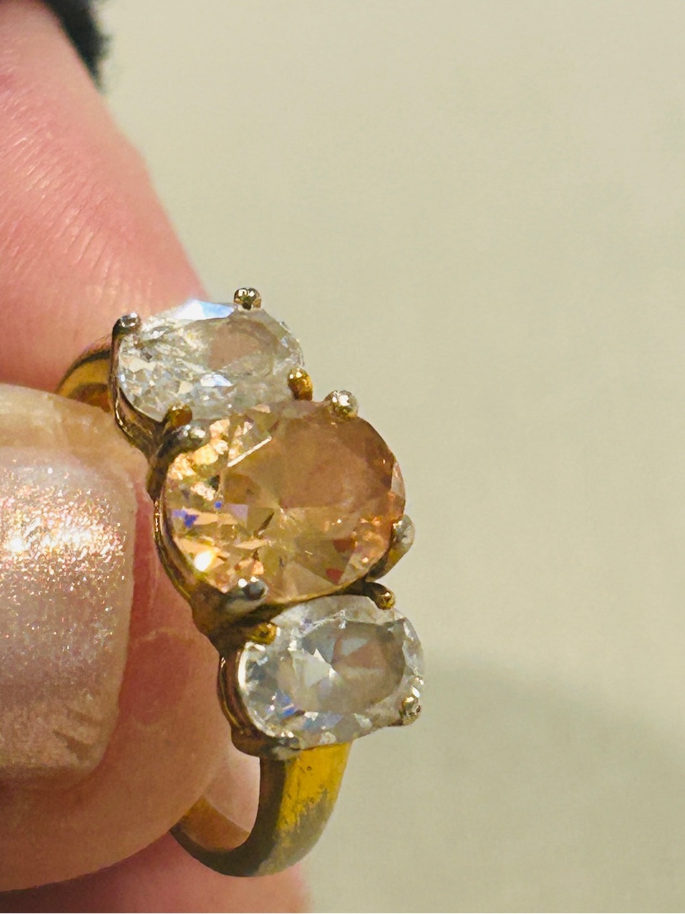 Gold Three-Stone Cocktail Ring with Champagne Center Stone